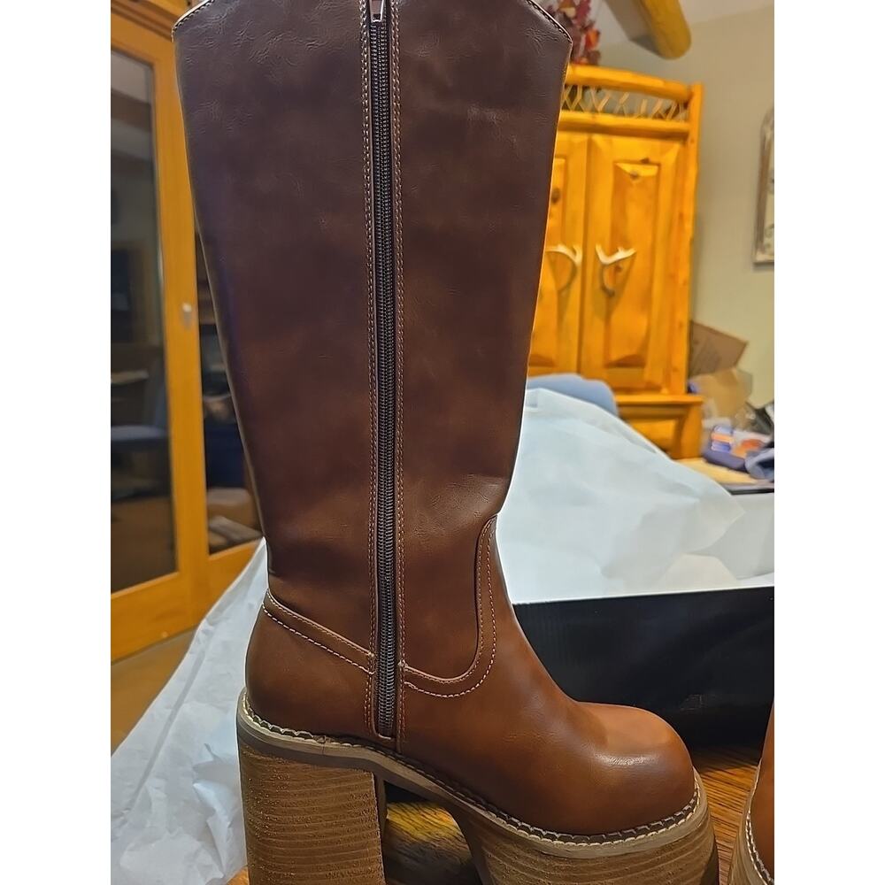 Dolls Kill Current Mood Platform Western Brown Boots Size 8 New - Picture 3 of 14